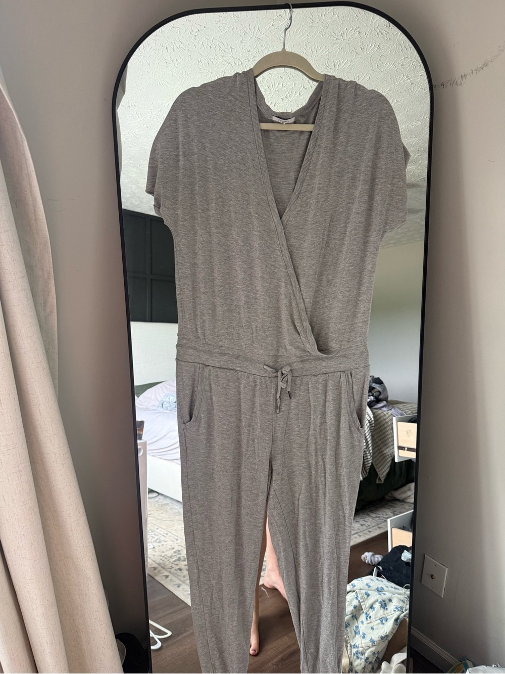 Z Supply Gray Wrap-Front Short Sleeve Jumpsuit
